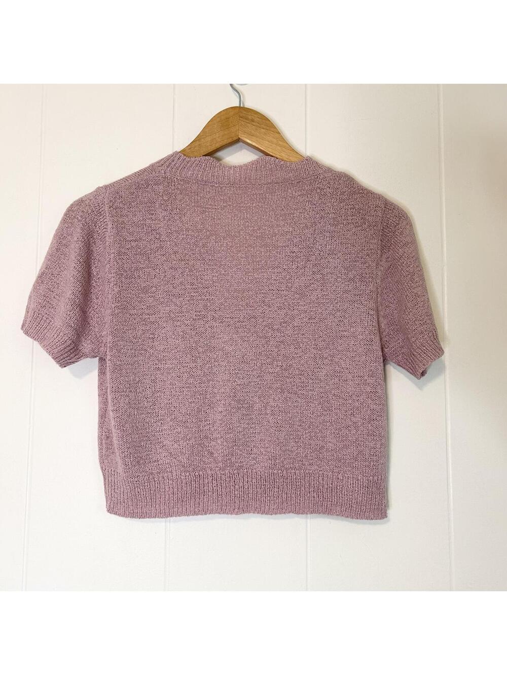 Handmade Purple Knit Button Up Short Sleeve Cropped Sweater Womens Medium Large - Picture 3 of 3